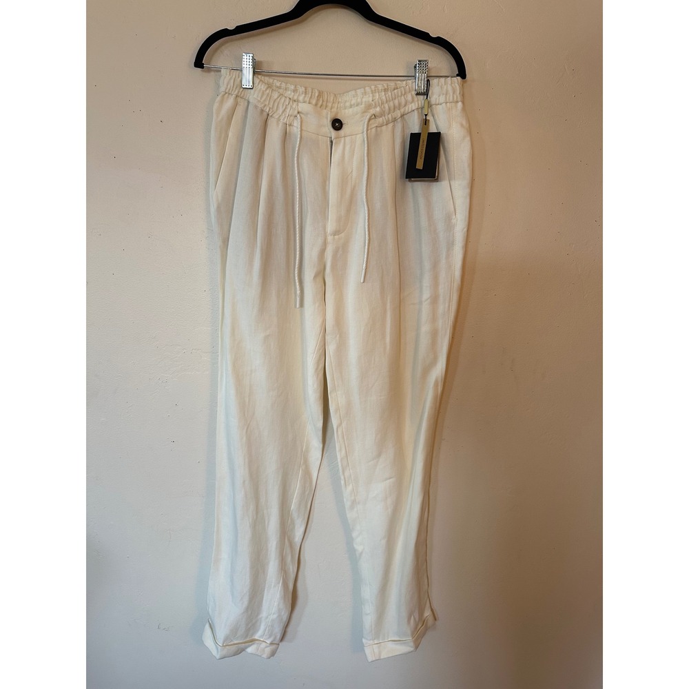 Massimo Dutti Limited Edition Italian Linen Herringbone Trousers Cream Mens 31